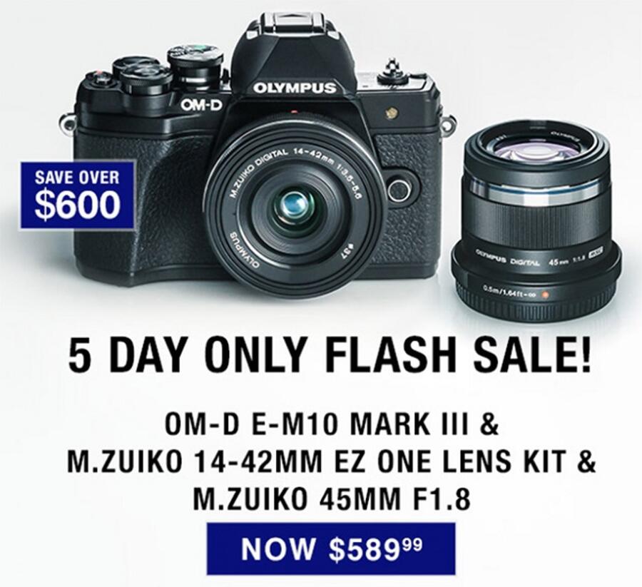 Deal: Save $609 on Olympus E-M10 Mark III with 14-42mm and 45mm Lenses Kit for $589