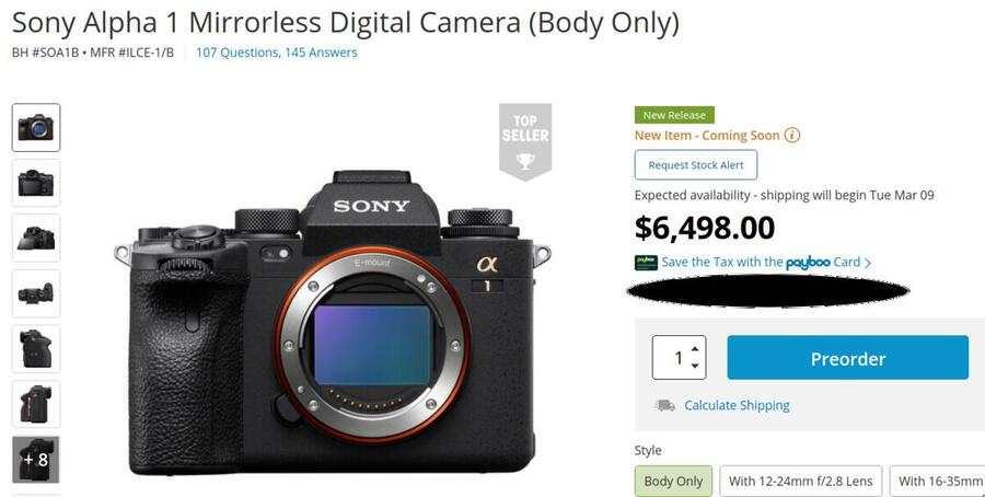 Sony a1 Stock Notice, Shipping Scheduled for March 9th