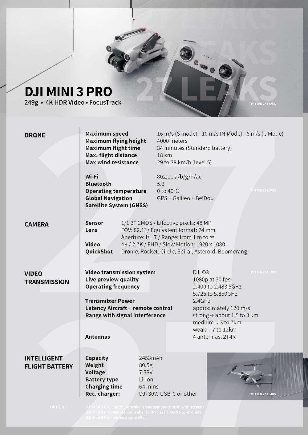 Leaked : DJI Mini 3 Pro Drone Specifications